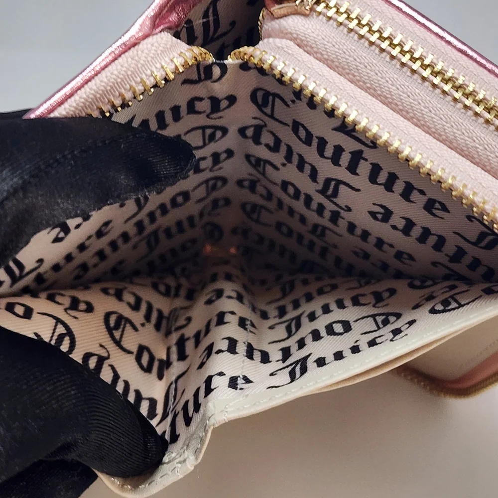 Juicy Couture Pink Velour Zip Wallet Rhinestone Logo Small Purse NWT Y2K Glam